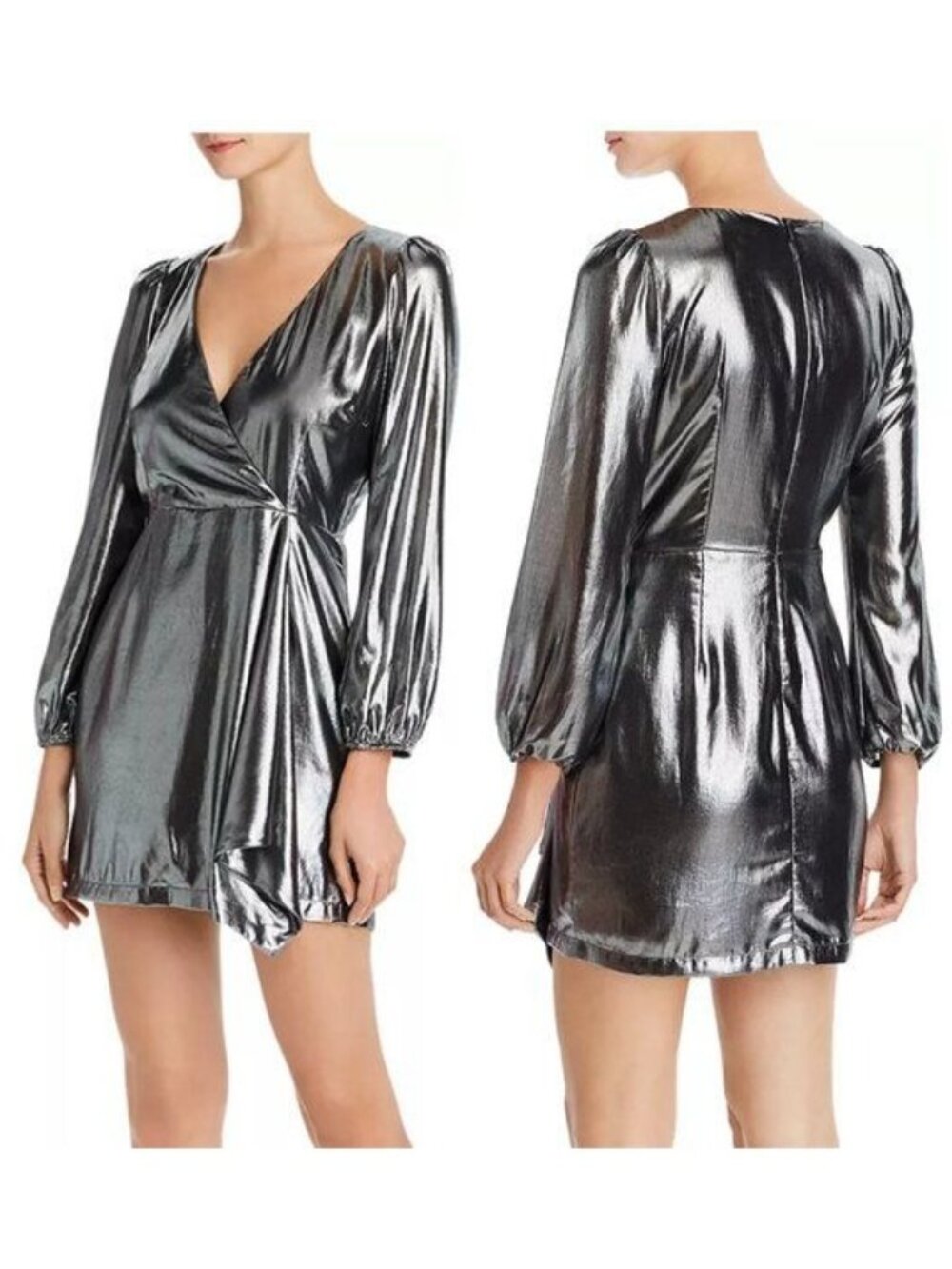 FRENCH CONNECTION Metallic Faux-wrap Mini Dress - 8